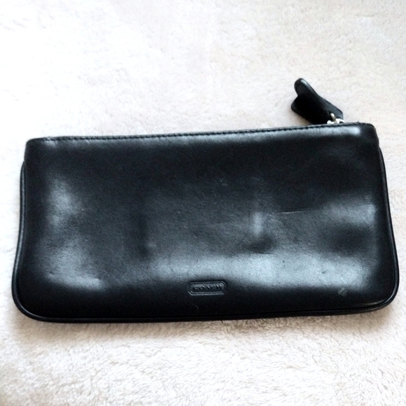 ๐ค Vintage Coach Black Leather Skinny Cosmetics Case Clutch Pouch Bag VERY RARE - Picture 5 of 10